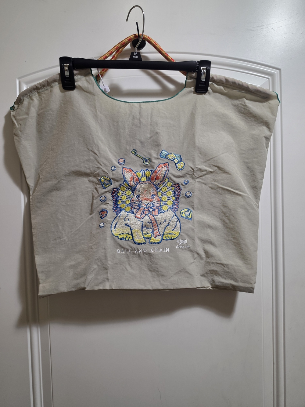 Ball & Chain Embroidered Rabbit Tote Bag - Beige